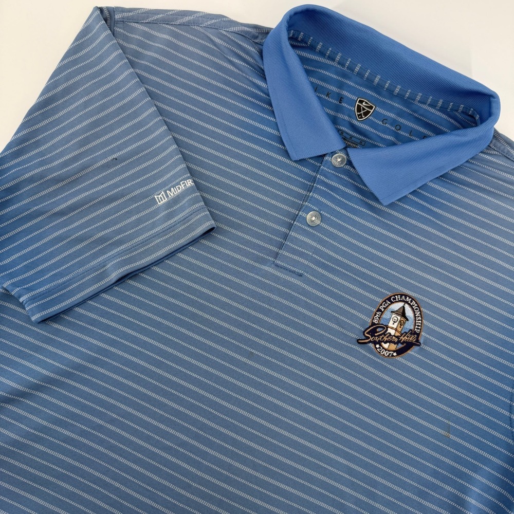 Nike Golf Polo Mens Medium Blue 2007 PGA Championship Southern Hills Striped